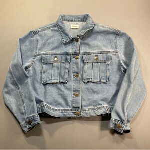 Mono B Cropped Boxy Denim Trucker Jacket, Light Jean Wash - Womens Large